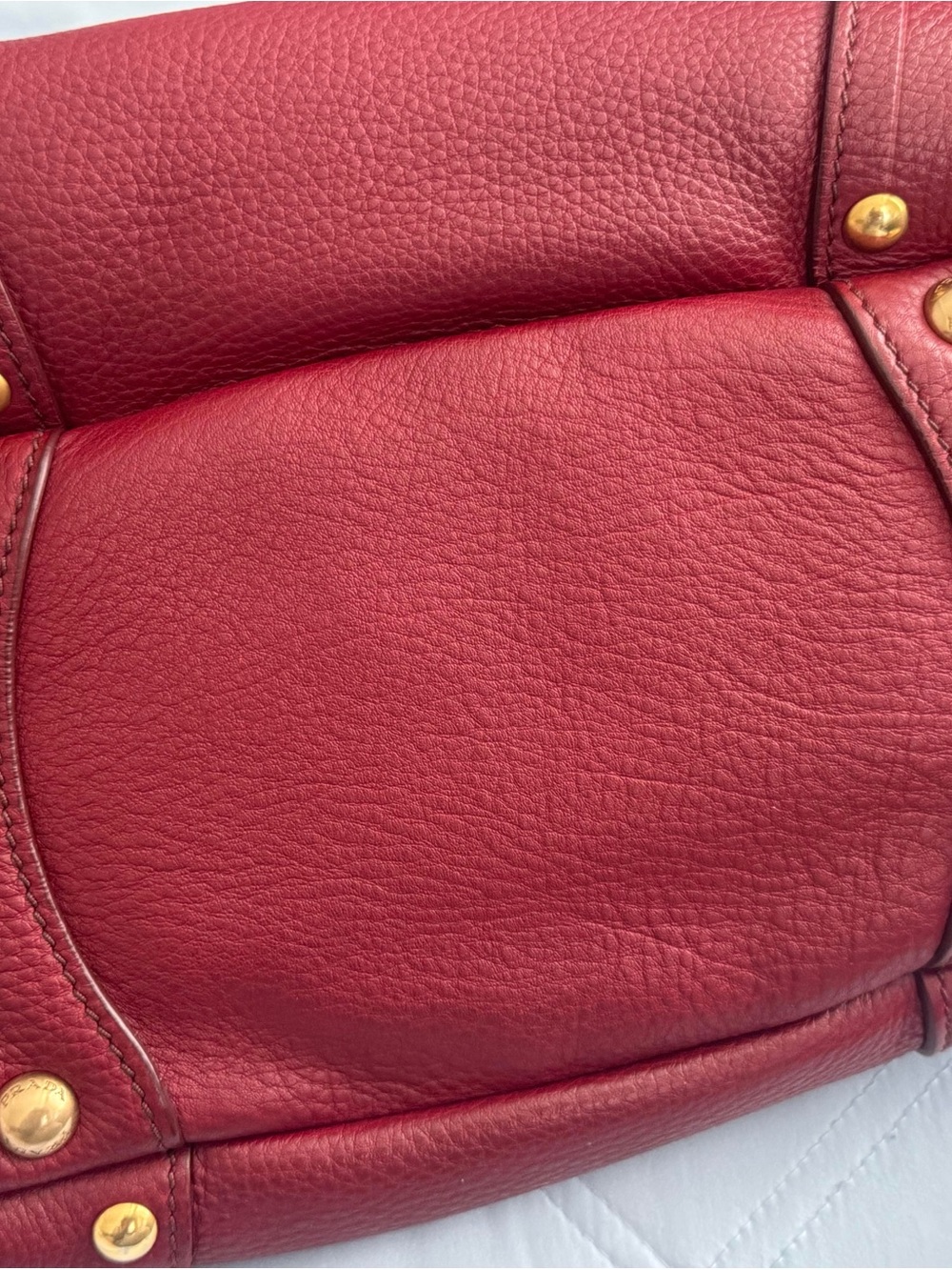 Prada Vitello Daino Hobo Bag BR4627 Rubino Red Gold Hardware - Authentic - Picture 9 of 11